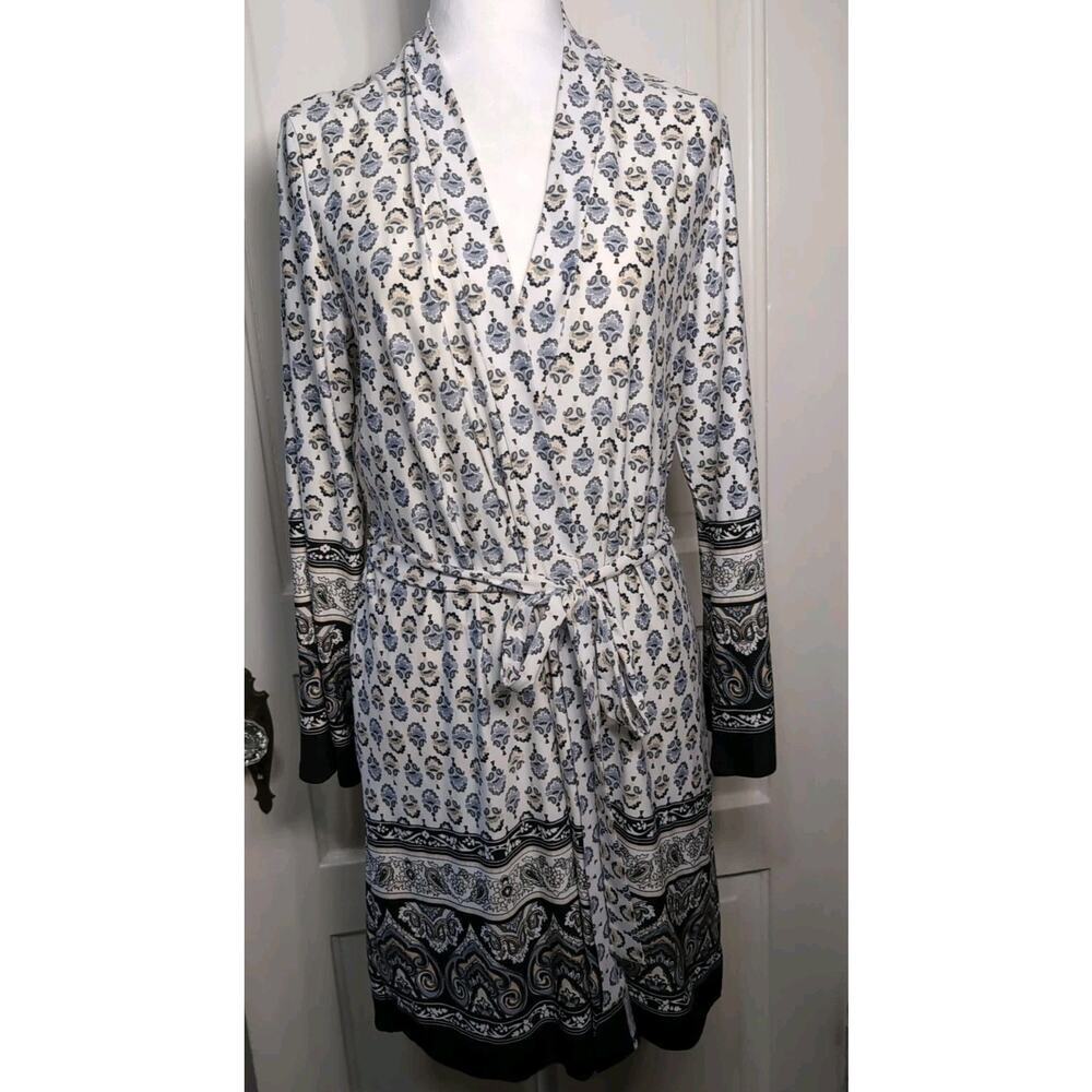 Linea Donatella Paisley Stretchy Knit Robe Women's S/M Wrap Style Soft (1026)